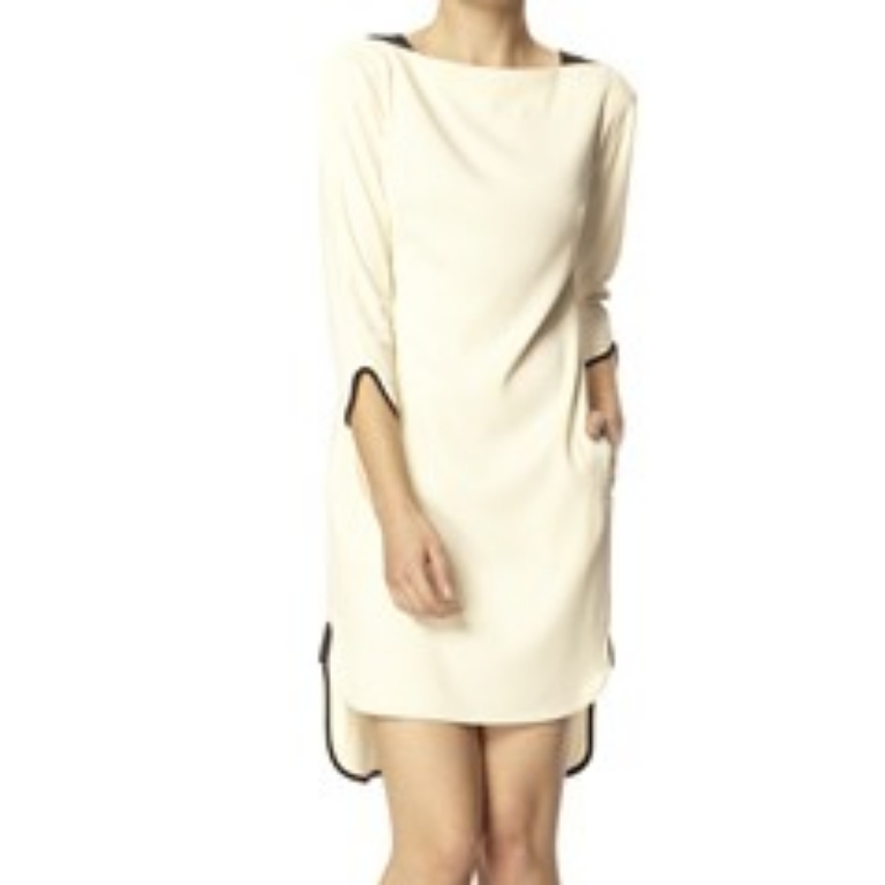 NWT French Connection "Nix Nights" Dress White and Black High Low Mid-length